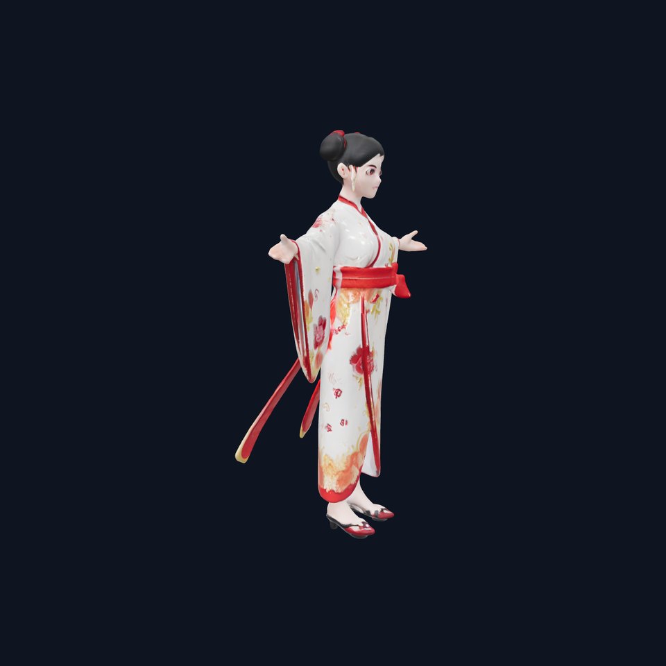 Elegant Kimono Character Rigged and Animated